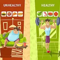 Stile di vita non salutare a confronto con stile di vita salutare su alimentazione e attività fisica